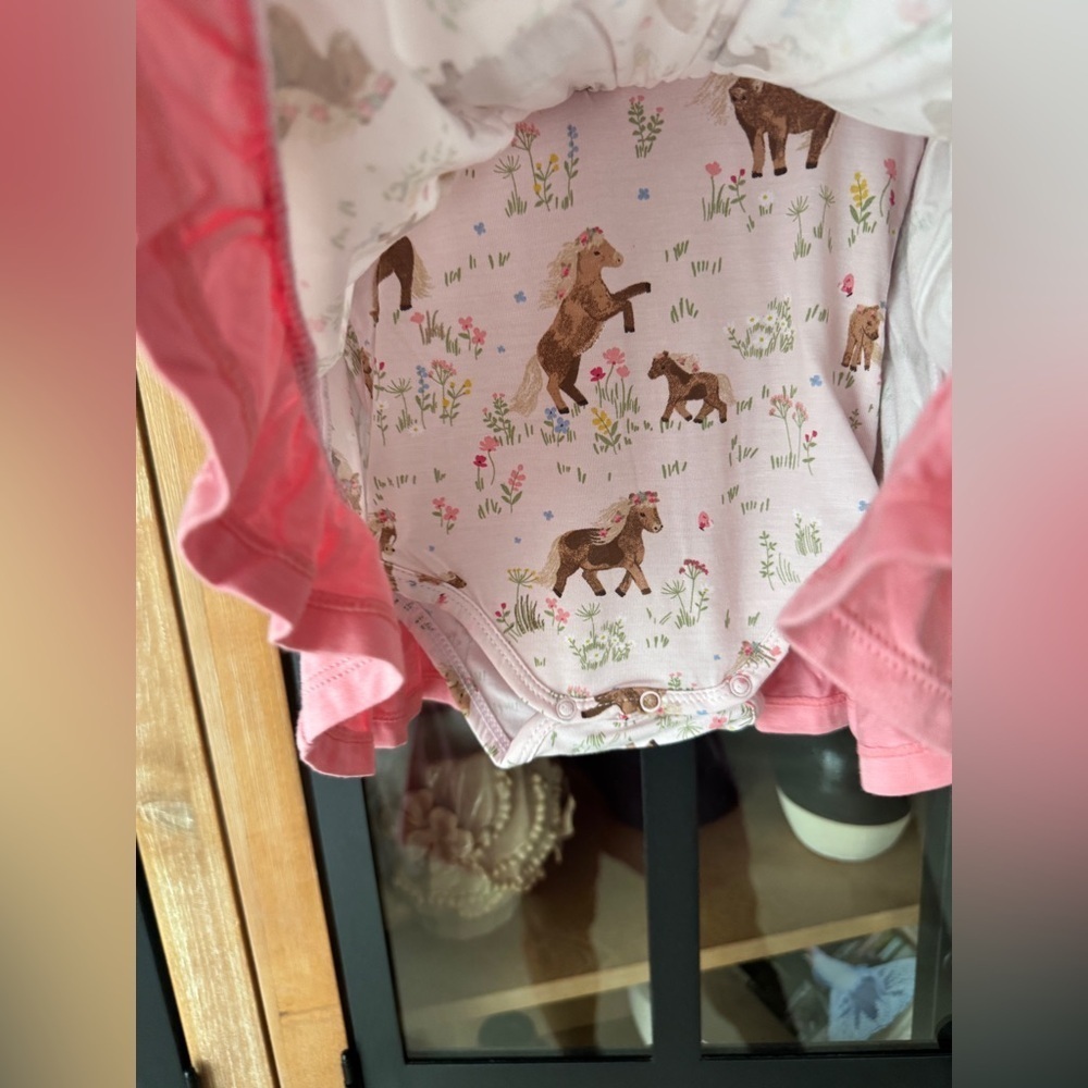 Angel Dear twirl dress onesie bodysuit horses watercolor baby girl floral bamboo - Picture 7 of 7